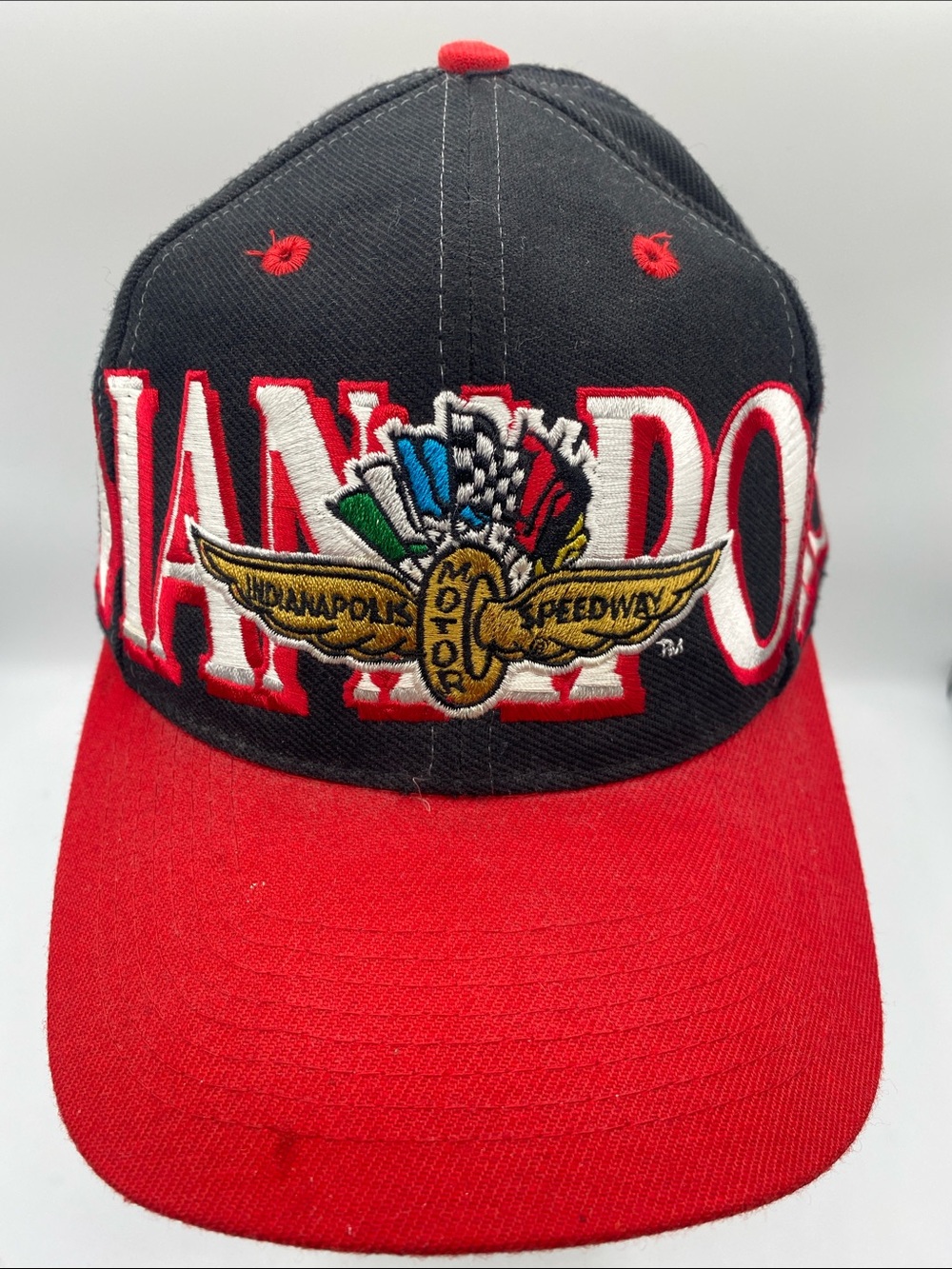 VINTAGE Indianapolis Speedway Embroidered Logo Adult Snapback Cap  - Black & Red